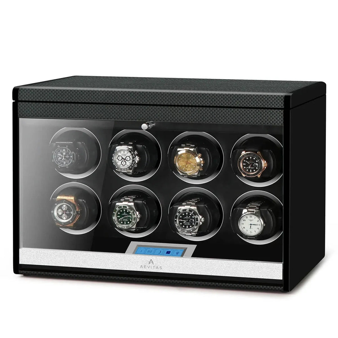 8 Watch Winder in Carbon Fibre Finish with Extra Storage by Aevitas