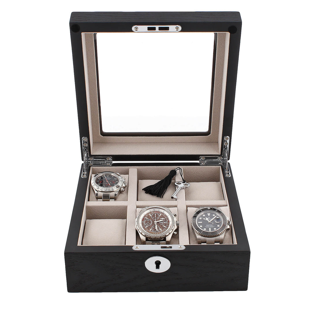 Black Oak Wooden Veneer Watch Box for 6 Watches by Aevitas