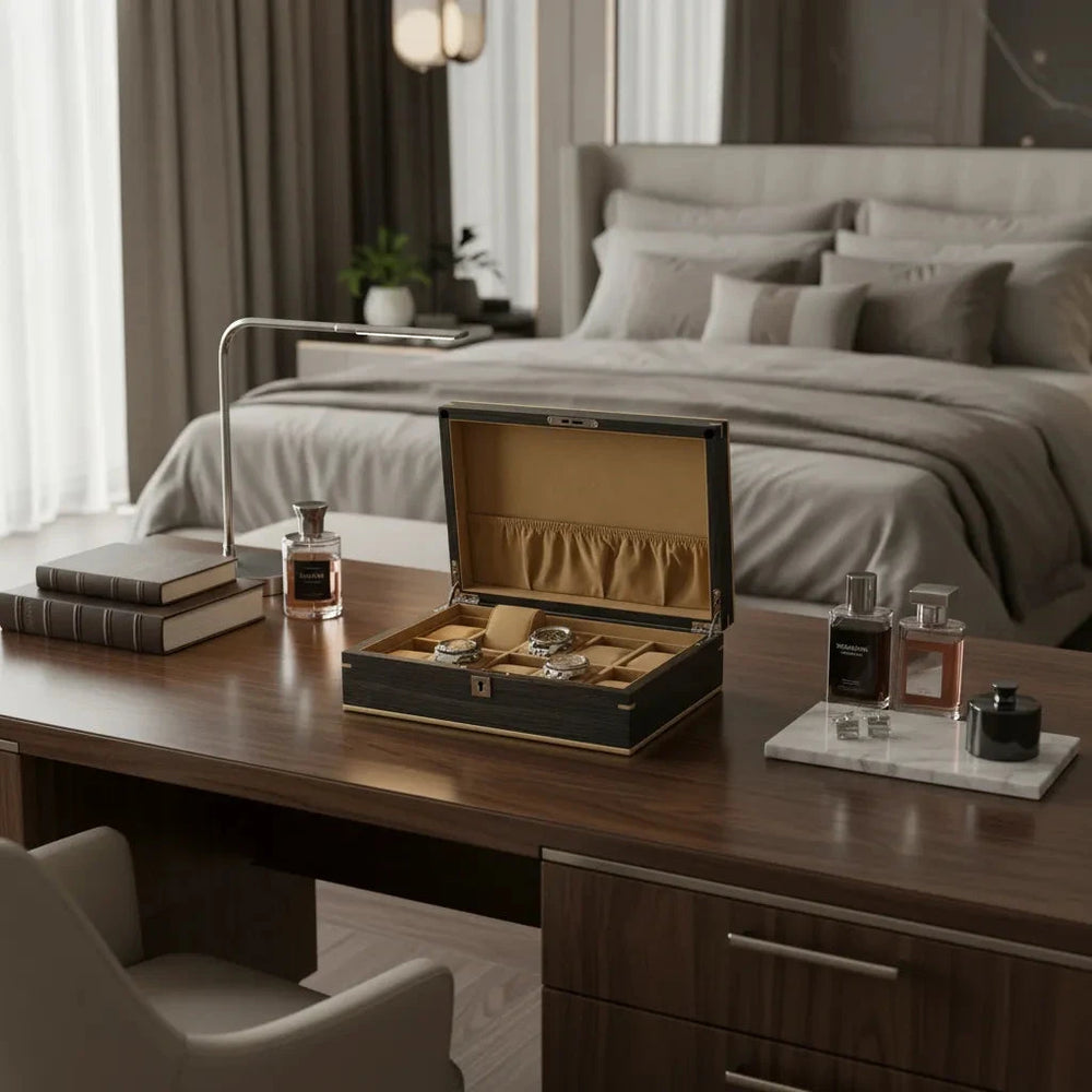 Dark Walnut Wood Natural Finish Watch Box 10 Watches by Aevitas