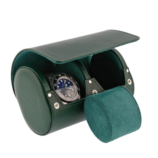 Green Genuine Leather Double Watch Roll Travel Case by Aevitas