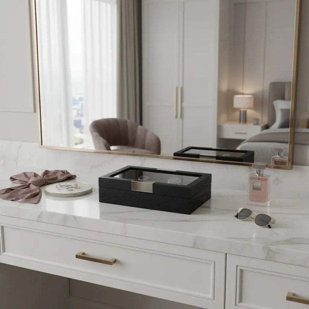 Premium Black Oak Veneer Watch Box for 10 Watches