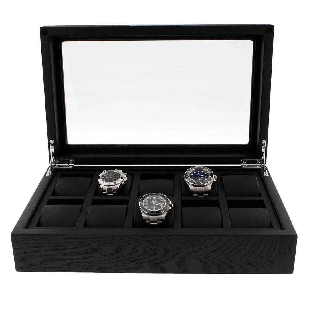 Premium Black Oak Veneer Watch Box for 10 Watches