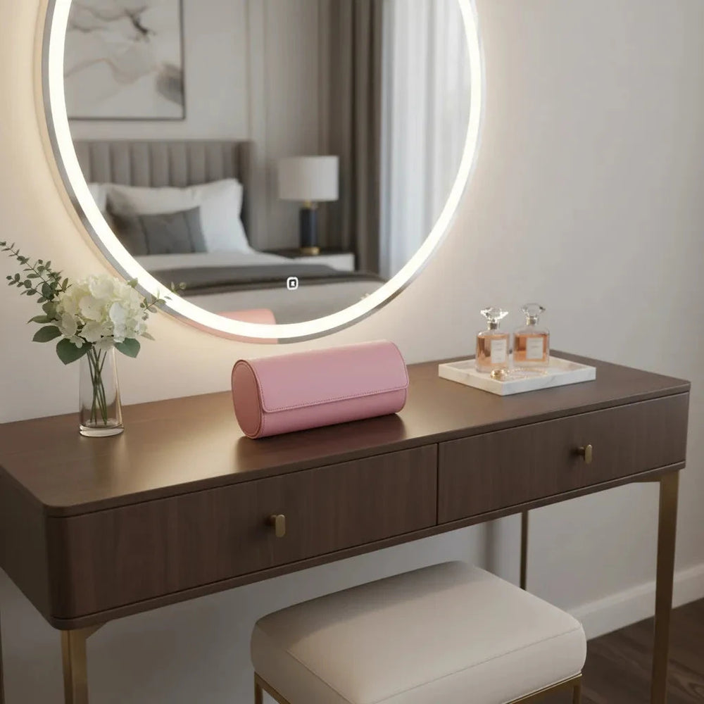 Premium Ladies 3 Watch Roll Pink Saffiano Leather with Soft Lining