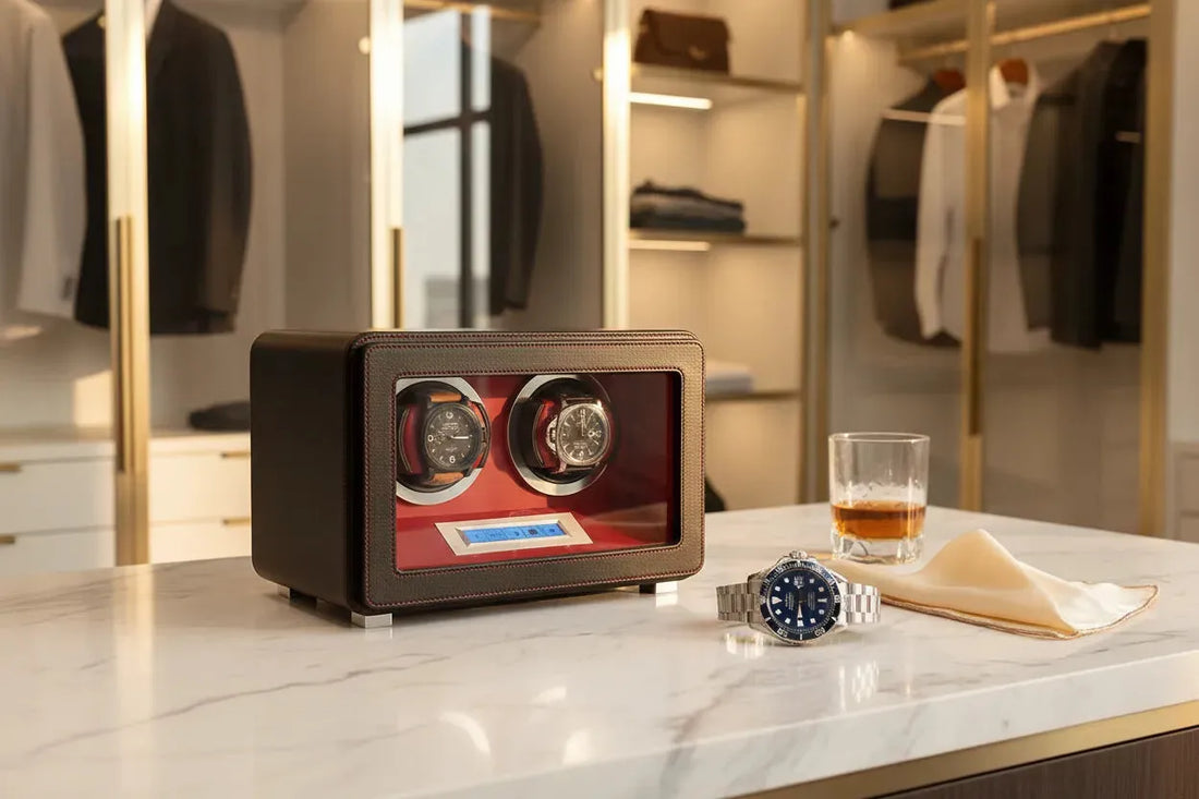 Aevitas 2 Watch Winder Black Smooth Leather with Rolex Submariner and Omega Seamaster — 2 watch winder UK