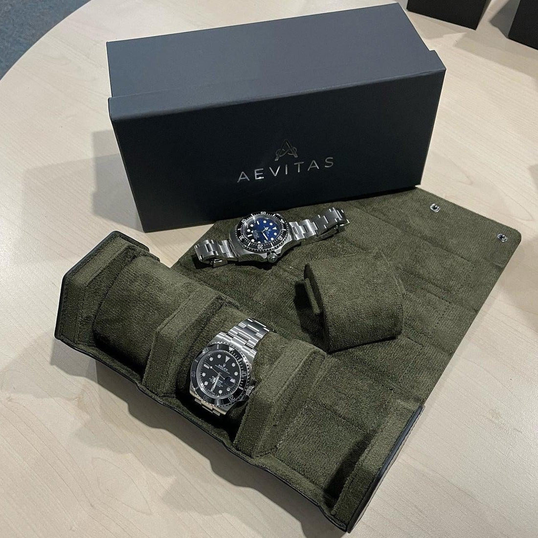 Aevitas Watch Rolls in Black or Brown Nappa Leather Hexagon Style