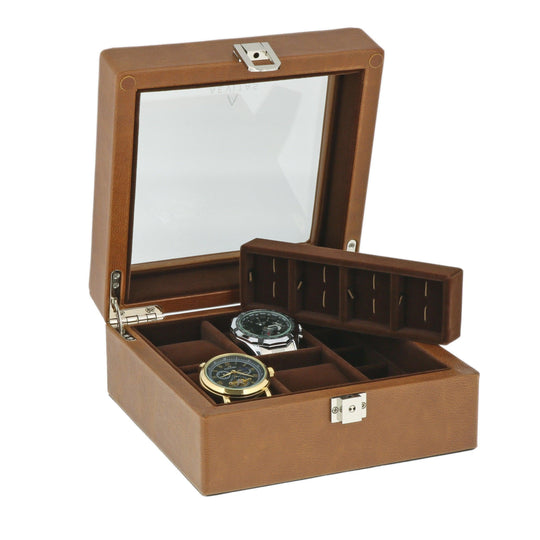 Colección de caja de reloj de cuero marrón