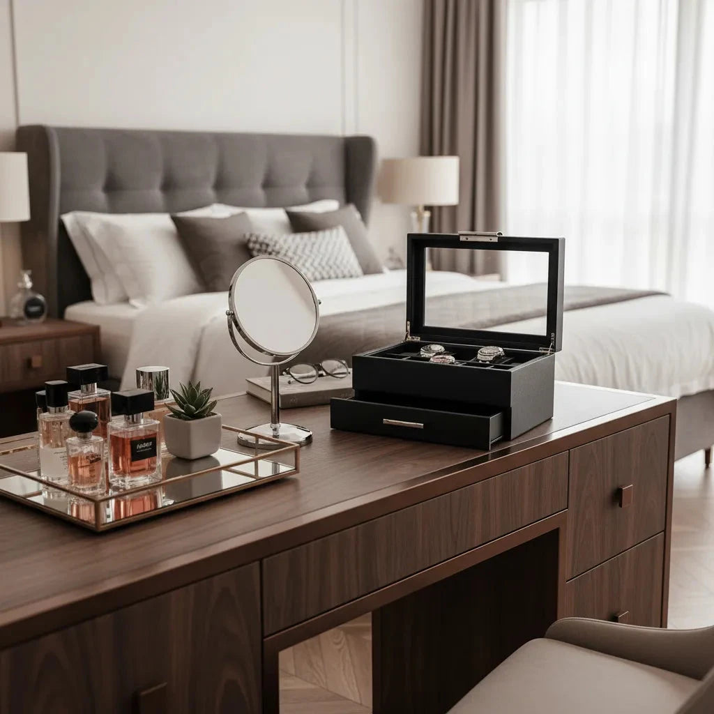 10 Watch Box in Black Saffiano Leather Finish with Drawer by Aevitas