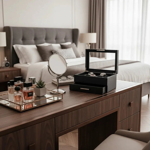 10 Watch Box in Black Saffiano Leather Finish with Drawer by Aevitas