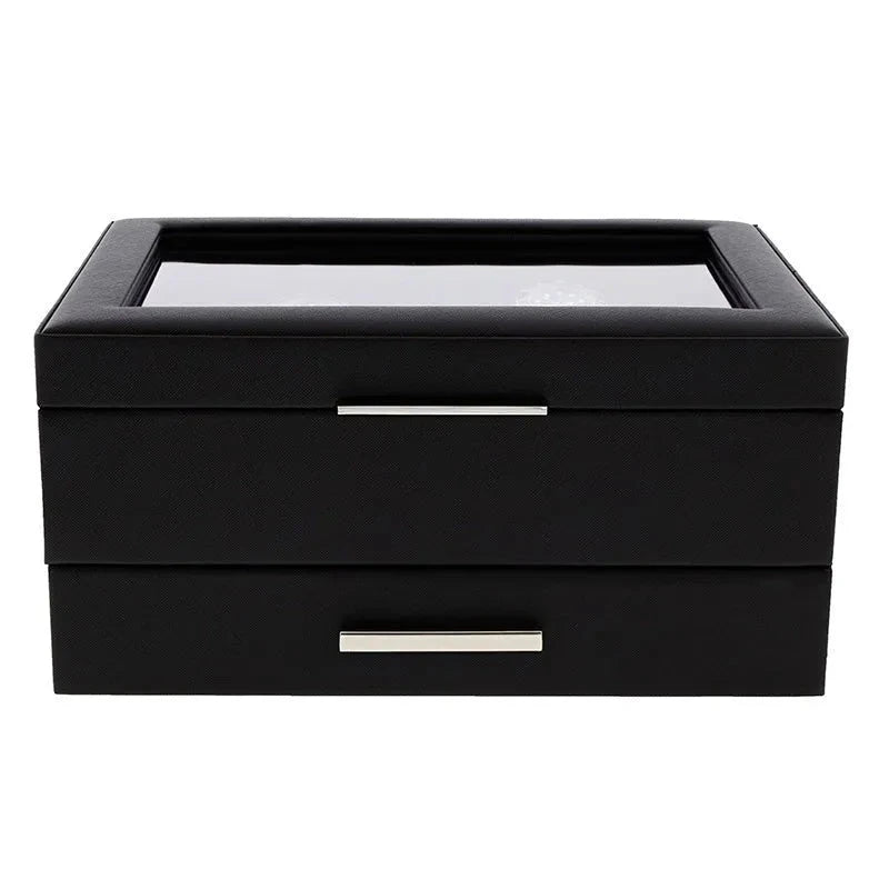 10 Watch Box in Black Saffiano Leather Finish with Drawer by Aevitas