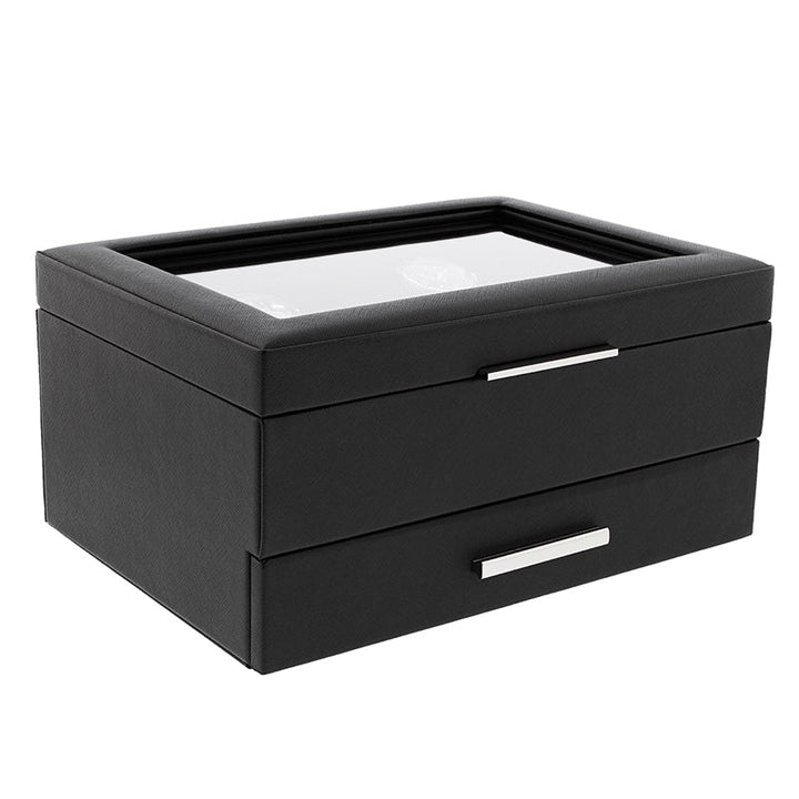 10 Watch Box in Black Saffiano Leather Finish with Drawer by Aevitas