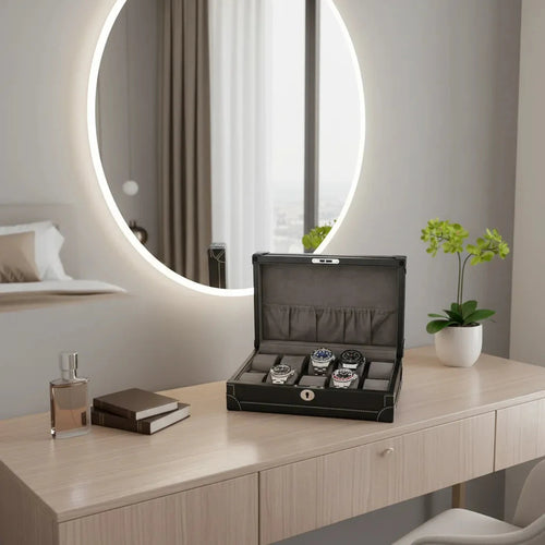 10 Watch Box in Black Vegan Leather with Plush Lining by Aevitas