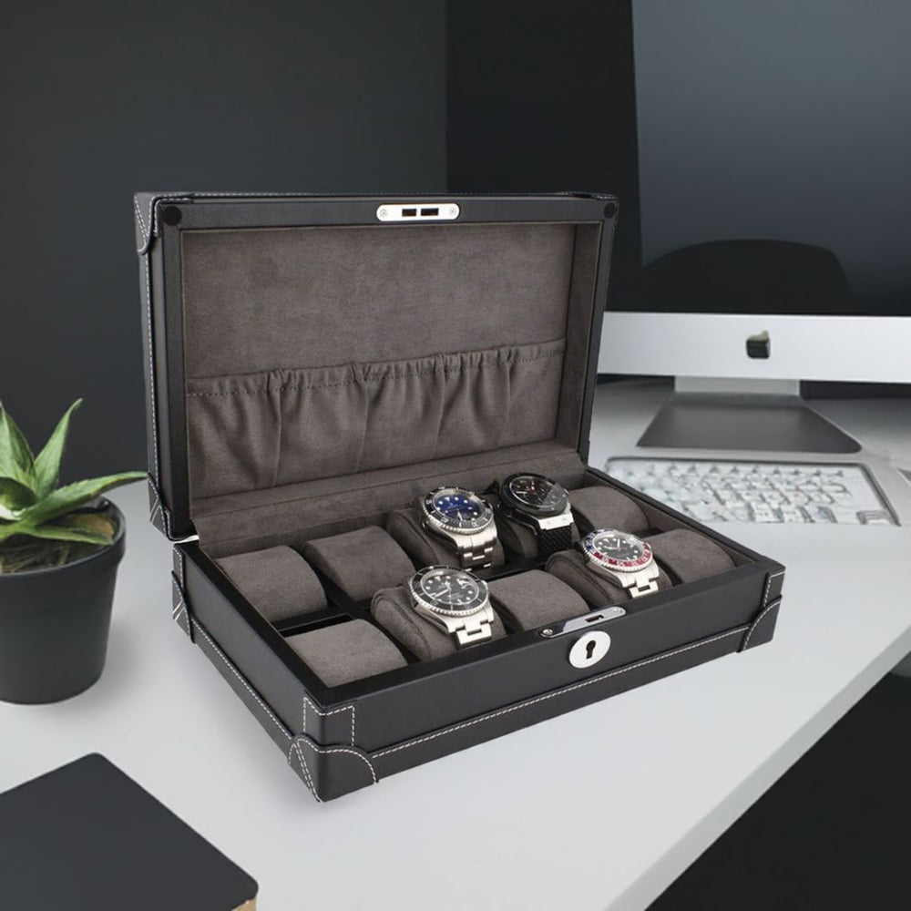 10 Watch Box in Black Vegan Leather with Plush Lining by Aevitas