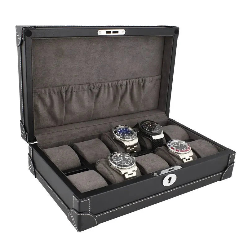 10 Watch Box in Black Vegan Leather with Plush Lining by Aevitas