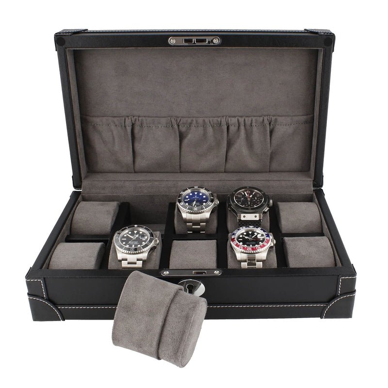 10 Watch Box in Black Vegan Leather with Plush Lining by Aevitas