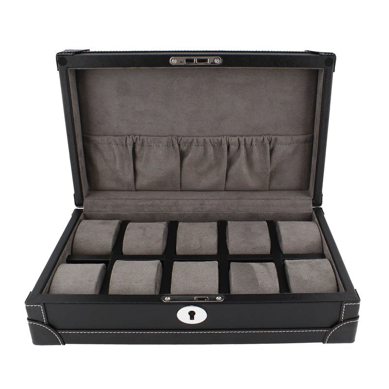 10 Watch Box in Black Vegan Leather with Plush Lining by Aevitas