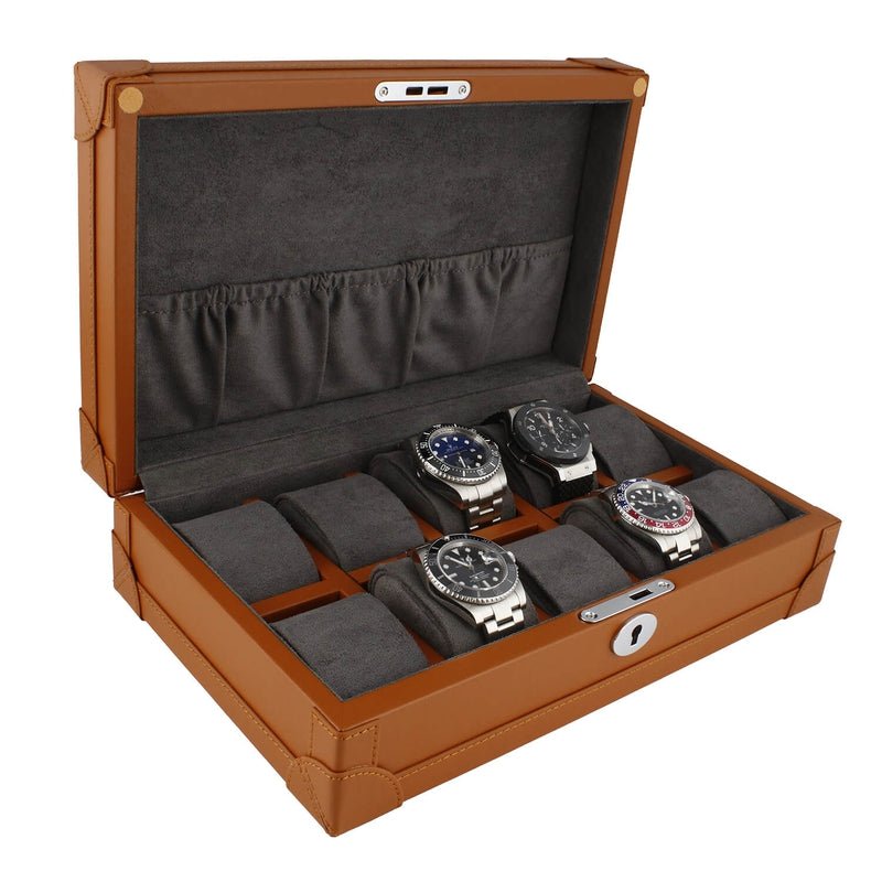 10 Watch Box in Brown Vegan Leather with Plush Lining by Aevitas