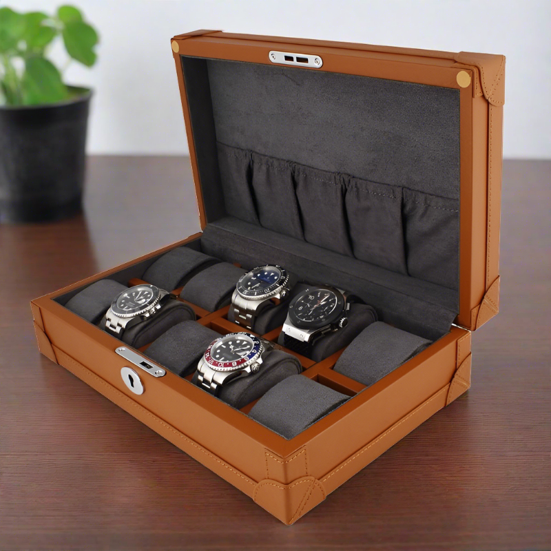 10 Watch Box in Brown Vegan Leather with Plush Lining by Aevitas