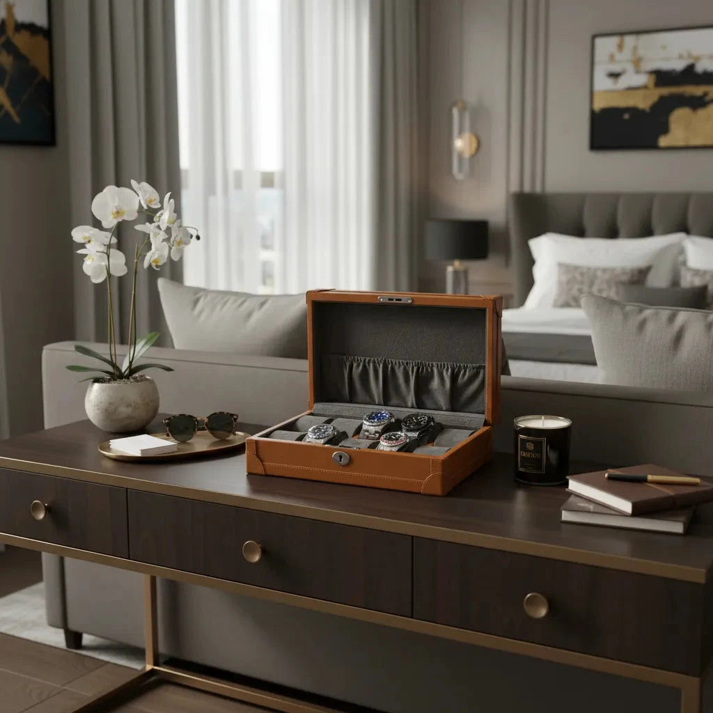 10 Watch Box in Brown Vegan Leather with Plush Lining by Aevitas