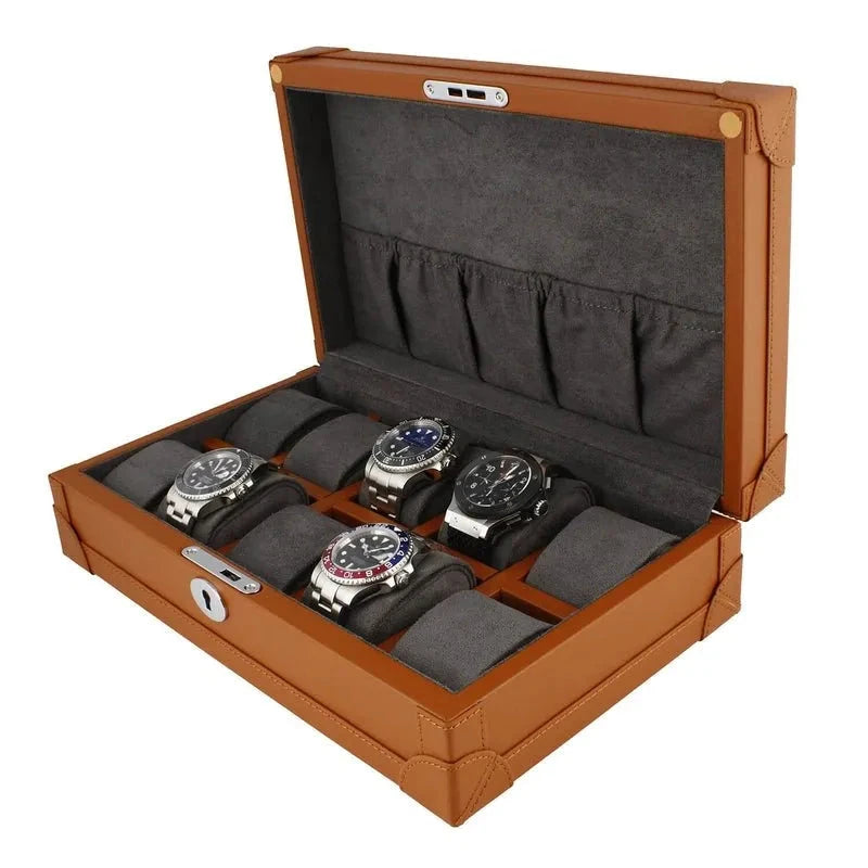 10 Watch Box in Brown Vegan Leather with Plush Lining by Aevitas