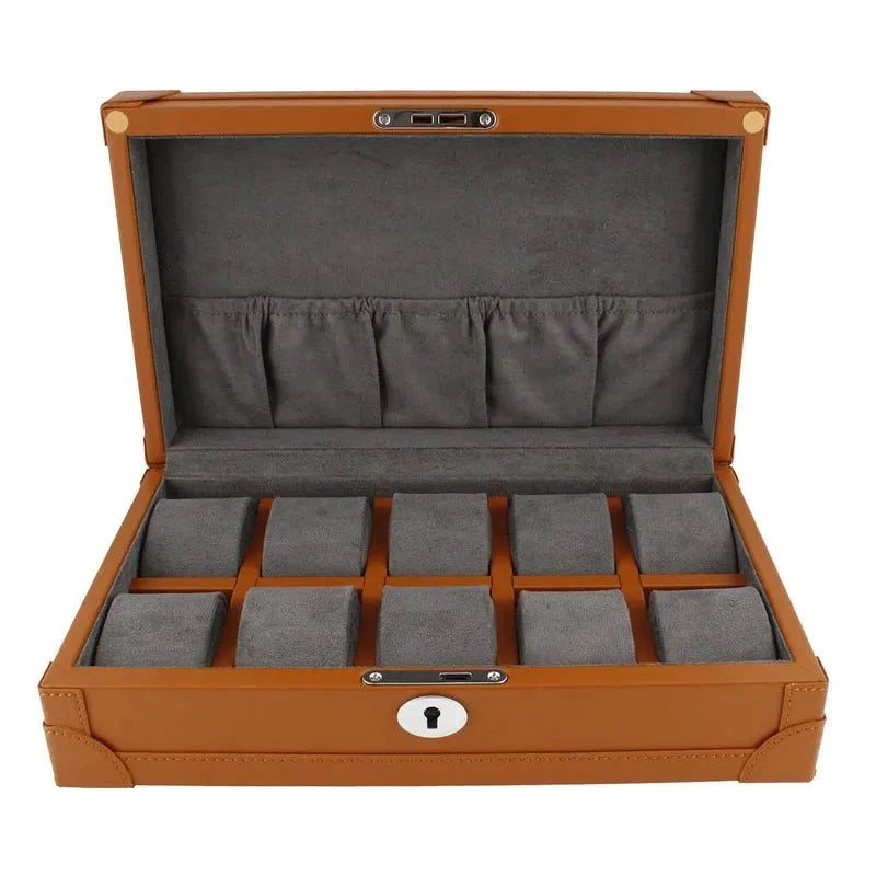 Aevitas 10 Watch Box - Brown Vegan Leather & Plush Lining
