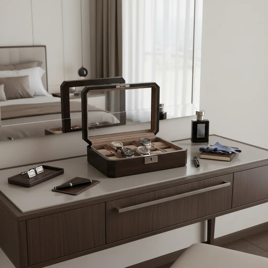 10 Watch Box in Natural Dark Walnut Veneer Finish by Aevitas