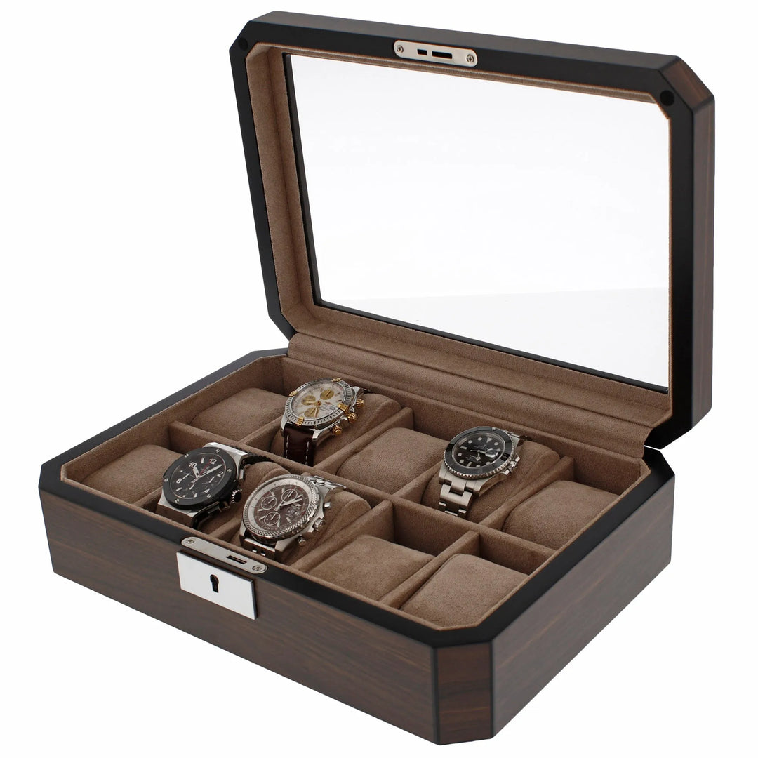 10 Watch Box in Natural Dark Walnut Veneer Finish by Aevitas
