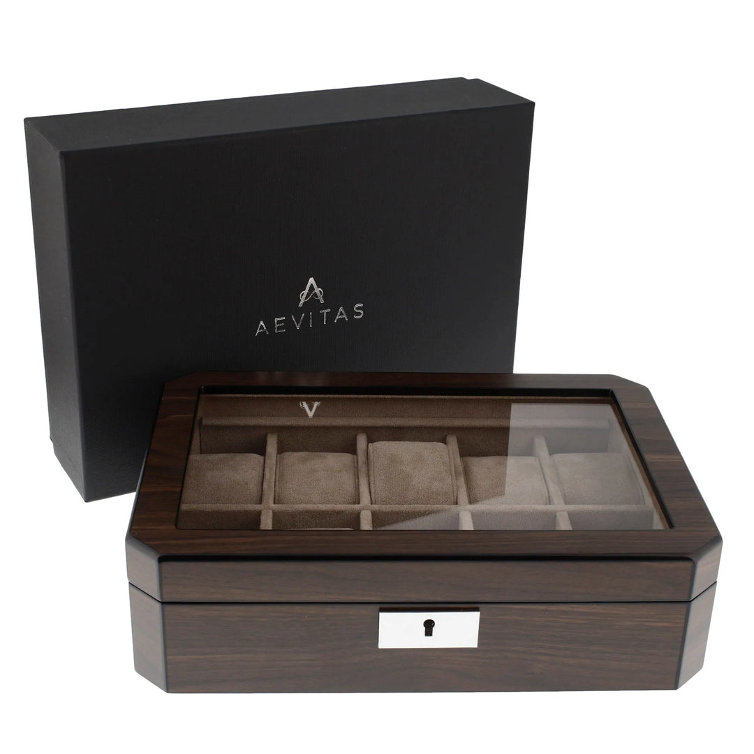 10 Watch Box in Natural Dark Walnut Veneer Finish by Aevitas