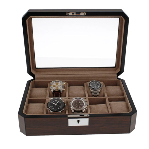 10 Watch Box in Natural Dark Walnut Veneer Finish by Aevitas