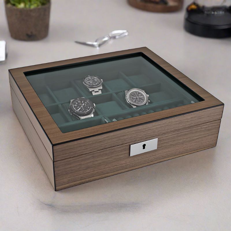 10 Watch Box with Cufflink Storage Natural Walnut Finish by Aevitas