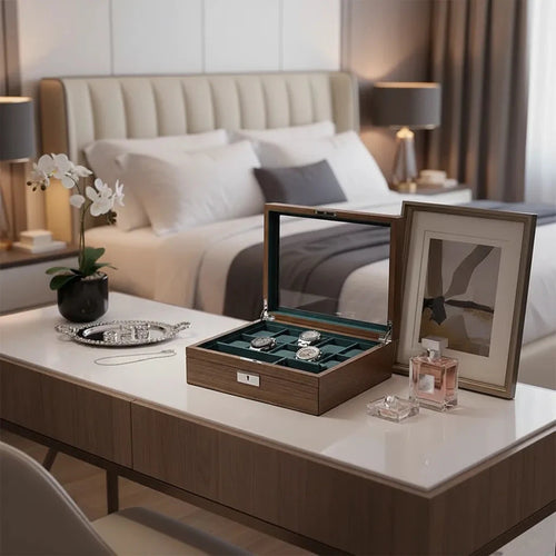 10 Watch Box with Cufflink Storage Natural Walnut Finish by Aevitas