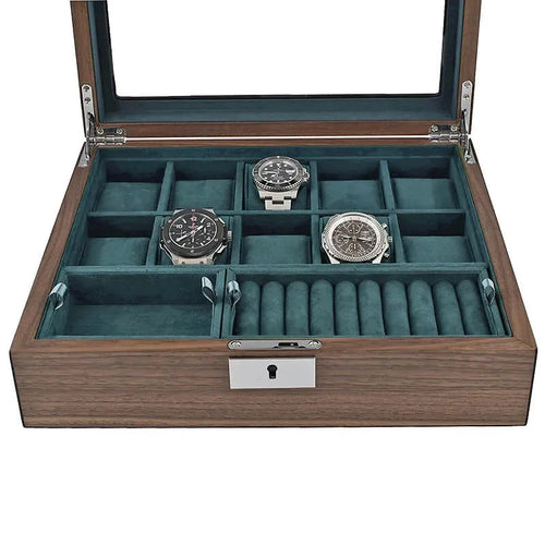 10 Watch Box with Cufflink Storage Natural Walnut Finish by Aevitas