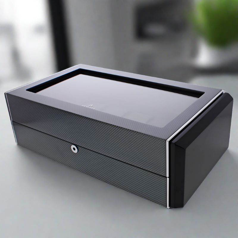 12 Watch Box Carbon Fibre or Piano Black Premium Quality by Aevitas