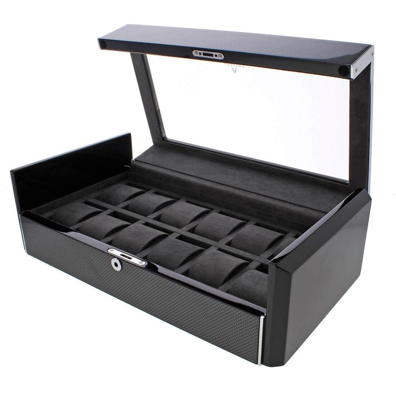 12 Watch Box Carbon Fibre or Piano Black Premium Quality by Aevitas