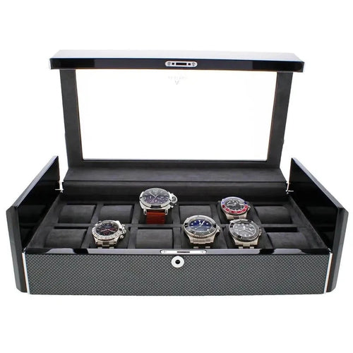 12 Watch Box Carbon Fibre or Piano Black Premium Quality by Aevitas