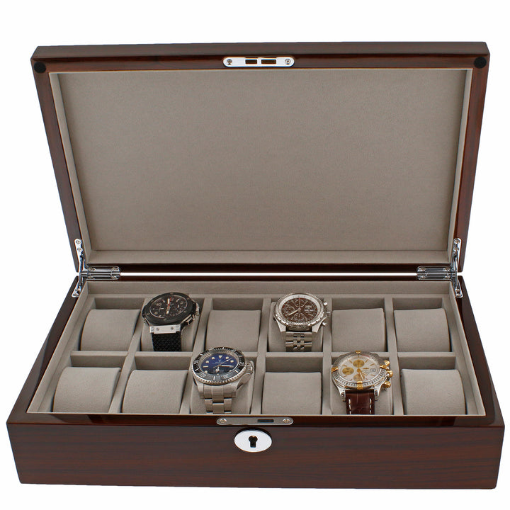 12 Watch Box in Striped Mahogany Wood Veneer Finish by Aevitas