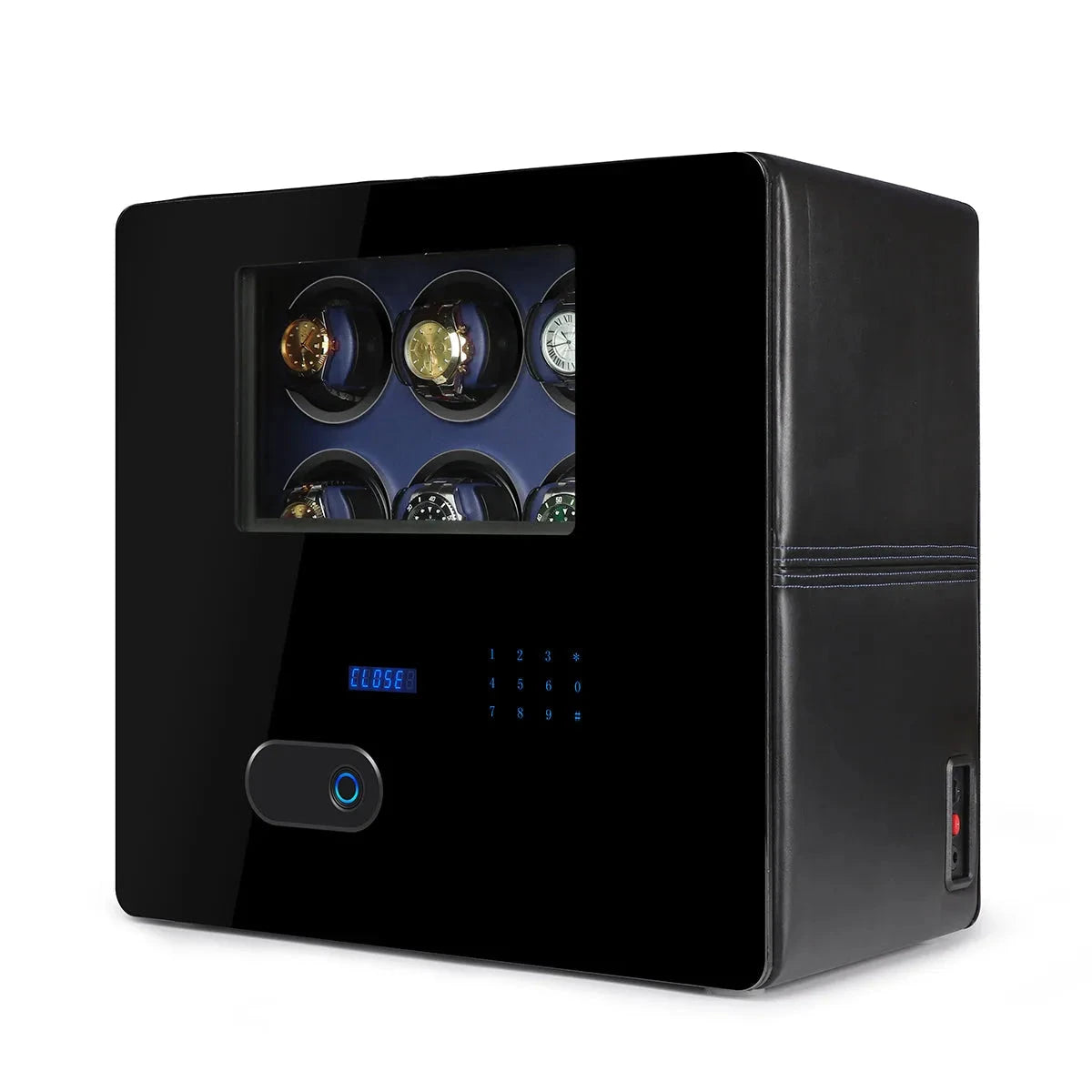 12 Watch Winder Safe Luxury Black Leather with Blue Interior by Aevitas