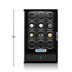 12 Watch Winder with Storage Drawer Piano Black Wood Tower Series by Aevitas