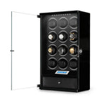 12 Watch Winder with Storage Drawer Piano Black Wood Tower Series by Aevitas
