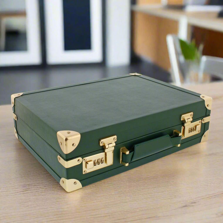 15 Watch BriefCase Travel or Storage in Green Leather Finish