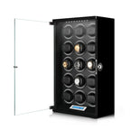 15 Watch Winder Piano Black Wood with Black Leather Interior Tower Series by Aevitas