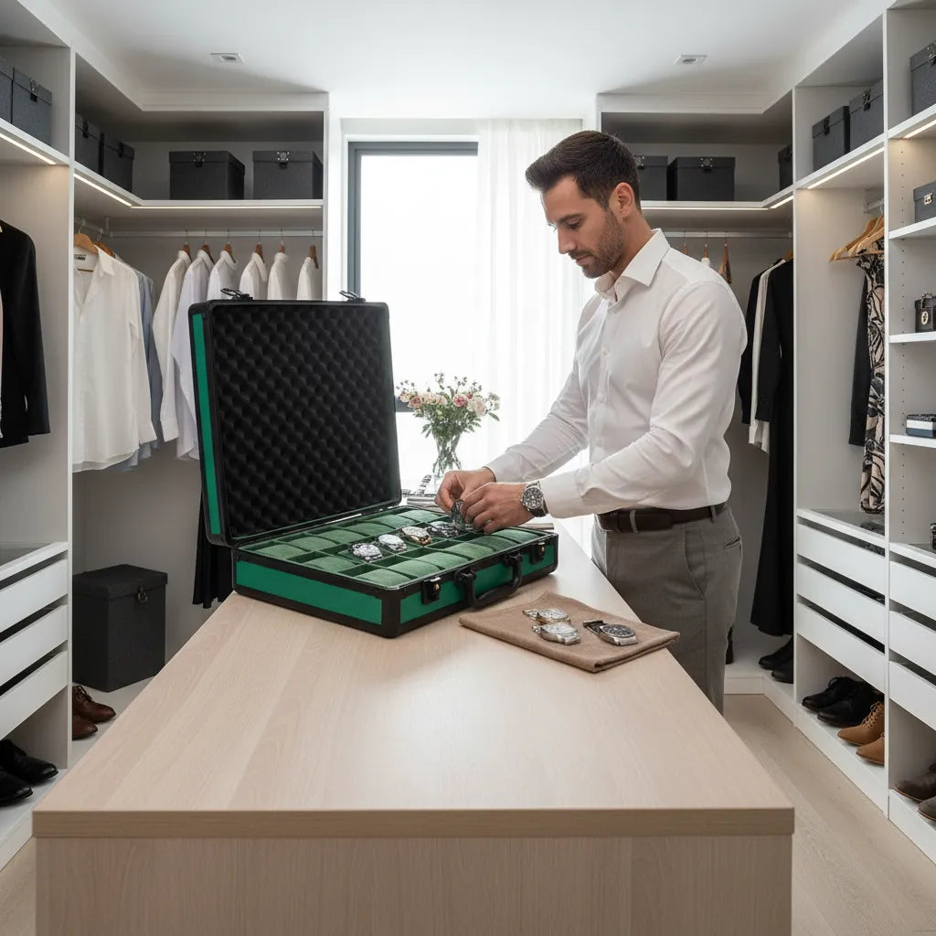 18 Watch Briefcase in Green with Lift Out Tray