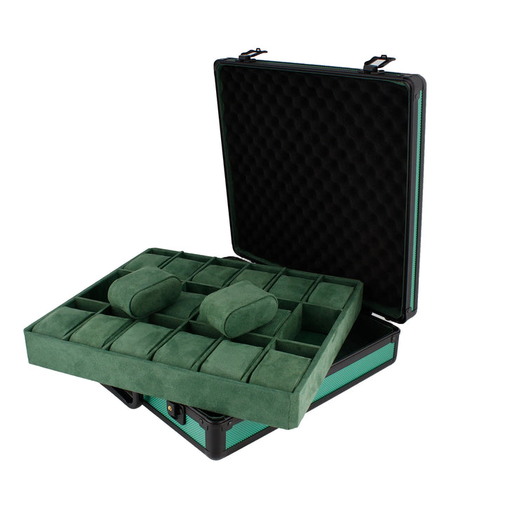 18 Watch Briefcase in Green with Lift Out Tray