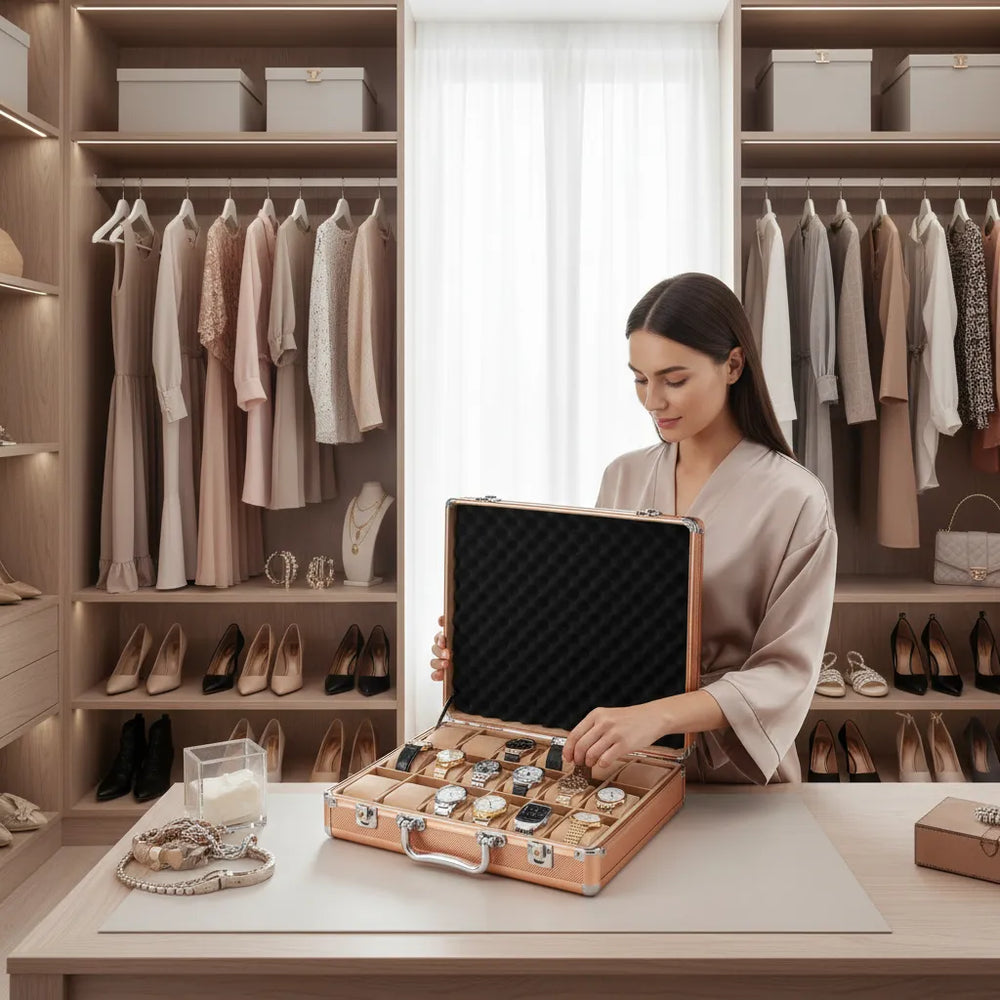 18 Watch Briefcase in Rose Gold tone with Lift Out Tray