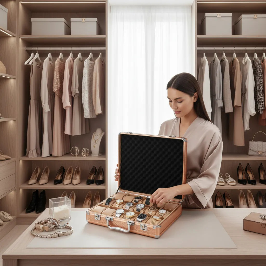 18 Watch Briefcase in Rose Gold tone with Lift Out Tray