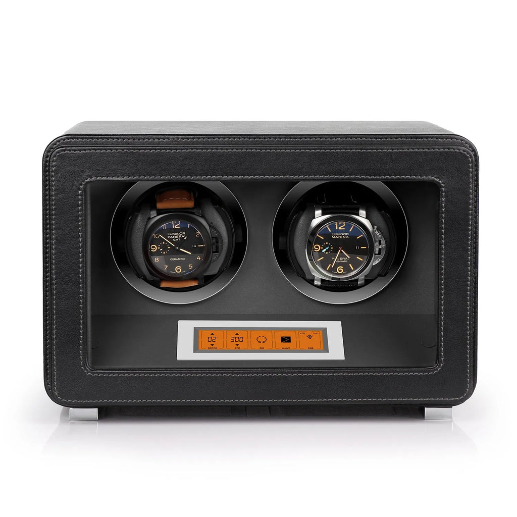 2 Watch Winder in Black and Grey Smooth Leather Finish by Aevitas