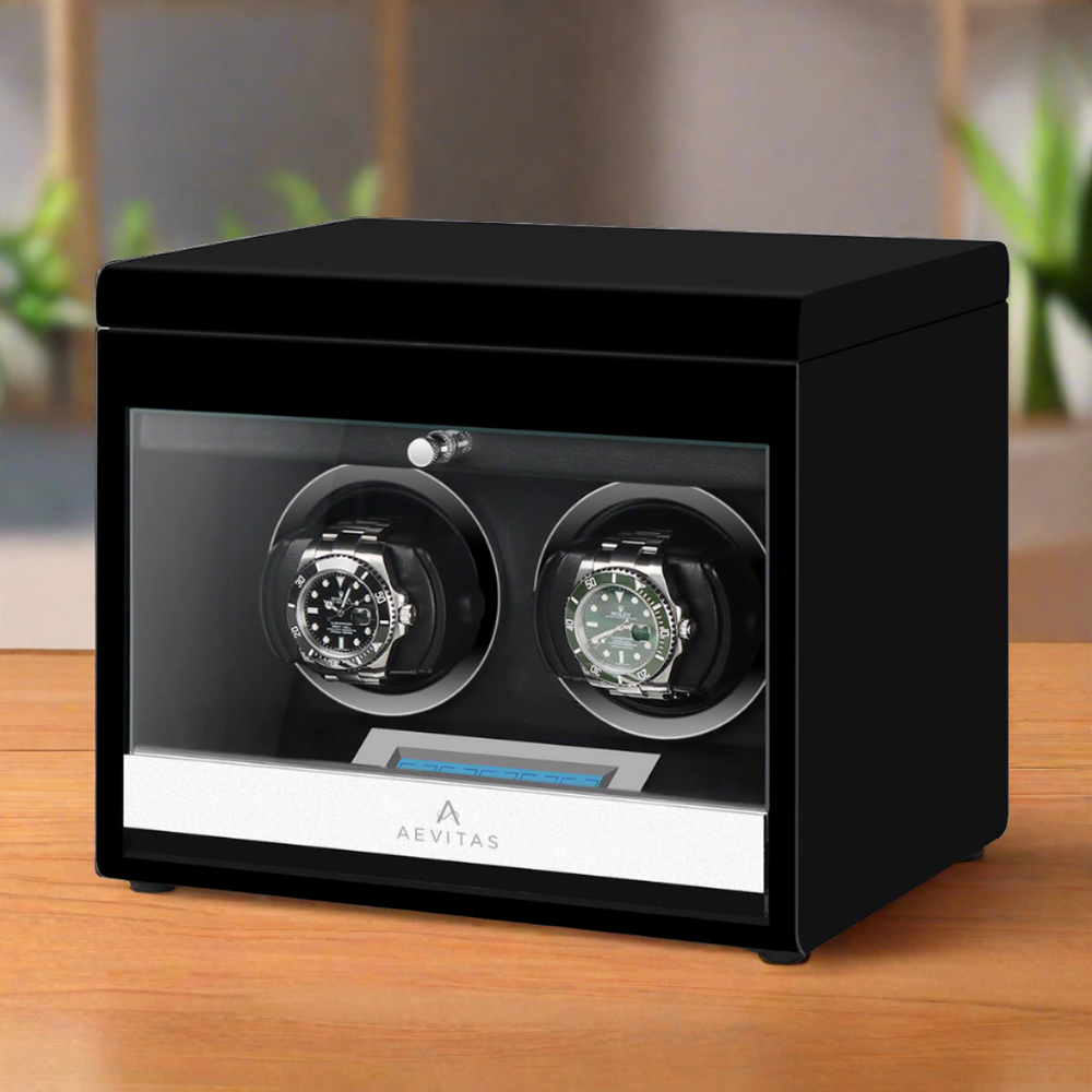 2 Watch Winder Black Edition with Extra Storage Area by Aevitas