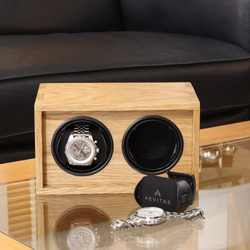 2 Watch Winder Solid Oak Wood Made in the UK by Aevitas