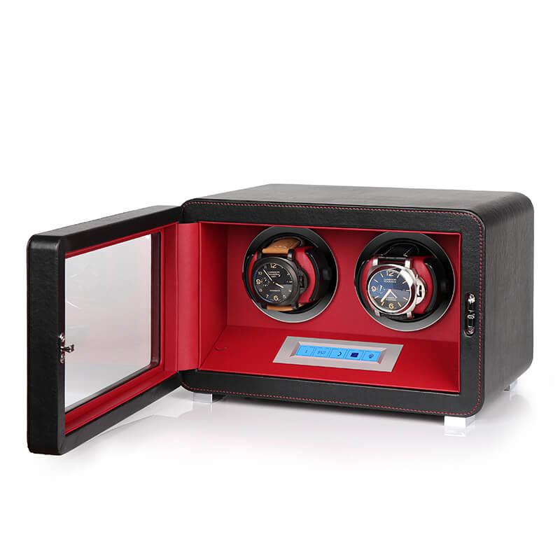 2 Watch Winder in Black Smooth Leather Finish by Aevitas