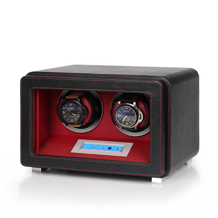 2 Watch Winder in Black Smooth Leather Finish by Aevitas