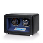 2 Watch Winder in Black and Blue Smooth Leather Finish by Aevitas